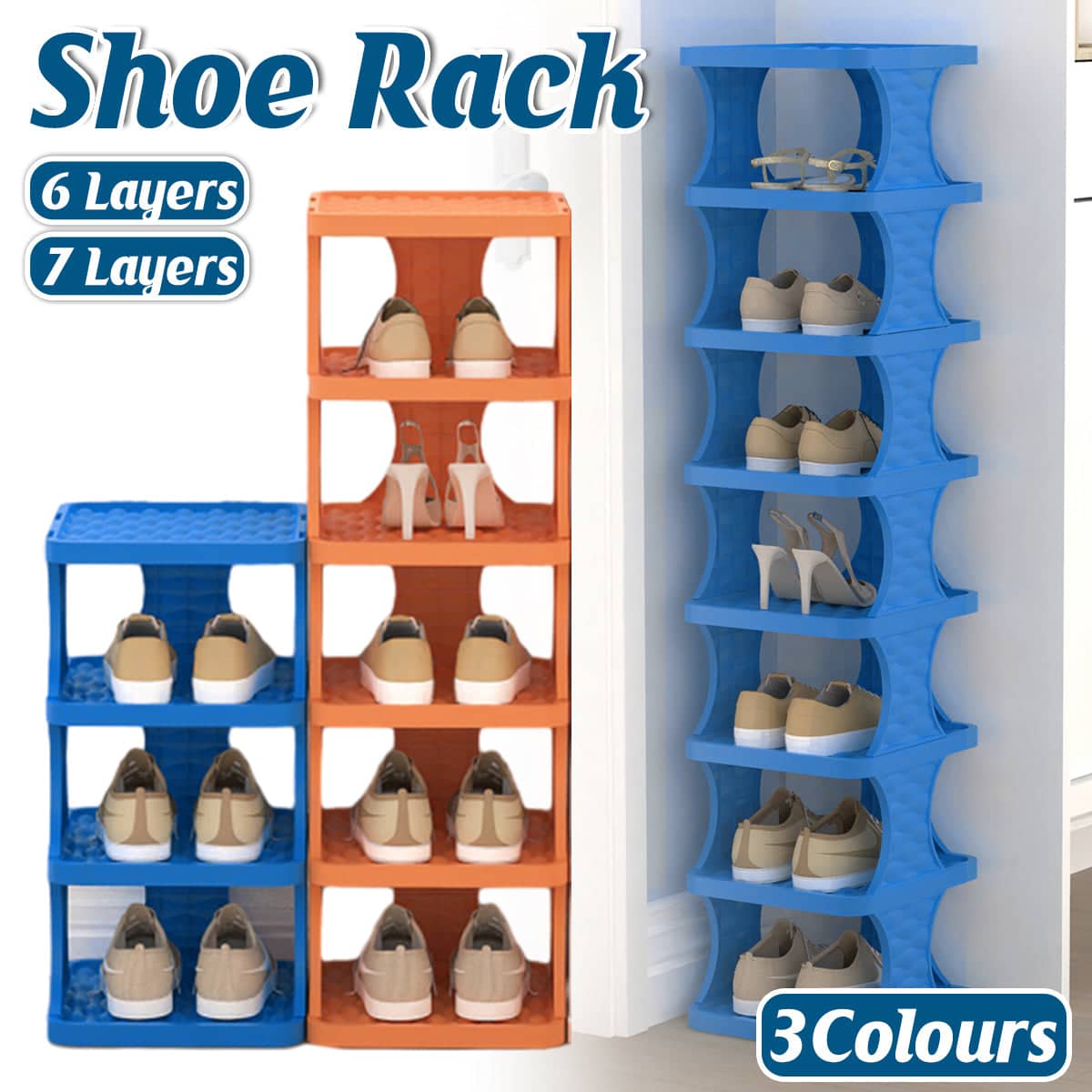 Foldable Shoe Rack Organiser, 6 Tier - Blue - view 2