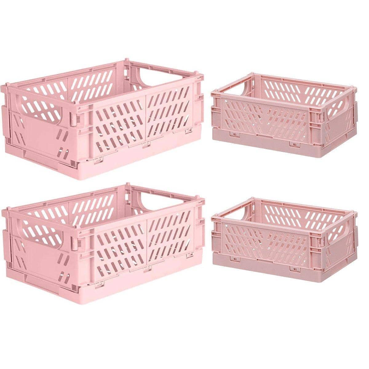 Foldable Stackable Desktop Storage Baskets for Stationery, Pack of 4 - Pink