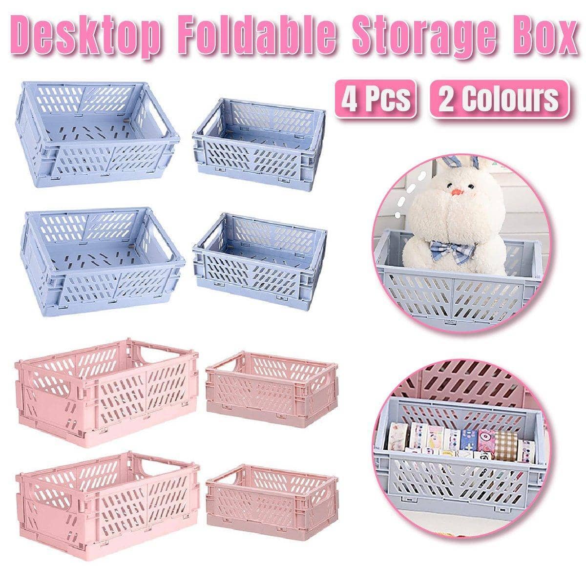 Foldable Stackable Desktop Storage Baskets for Stationery, Pack of 4 - Pink - view 2