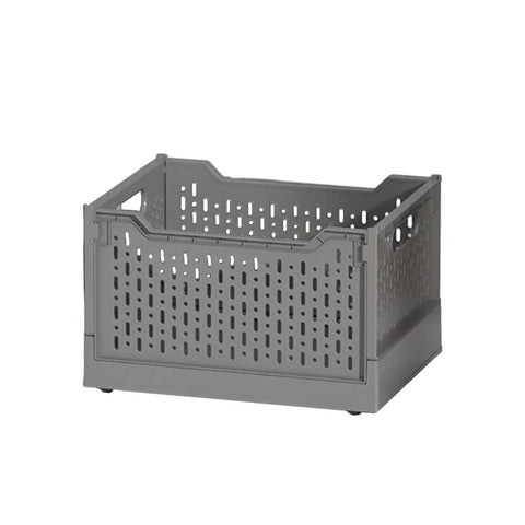 Foldable Stackable Plastic Storage Crate, 38.5 x 29 x 23 cm - Grey