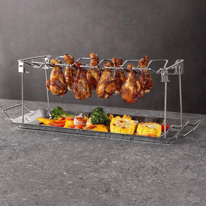 Foldable Stainless Steel BBQ Chicken Leg Rack with 14 Slots - view 4