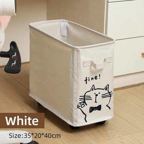 Foldable Storage Basket with Wheels, 600D Oxford Fabric - White