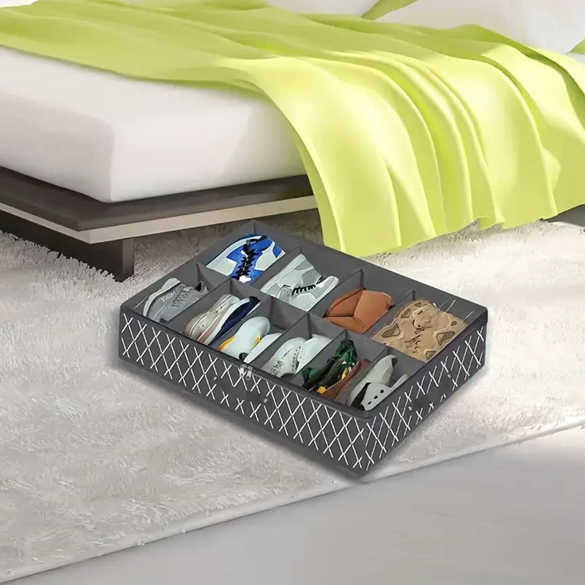 Foldable Under Bed Shoe Box Storage Organiser Dustproof Stackable Transparent Lid - Grey - view 5