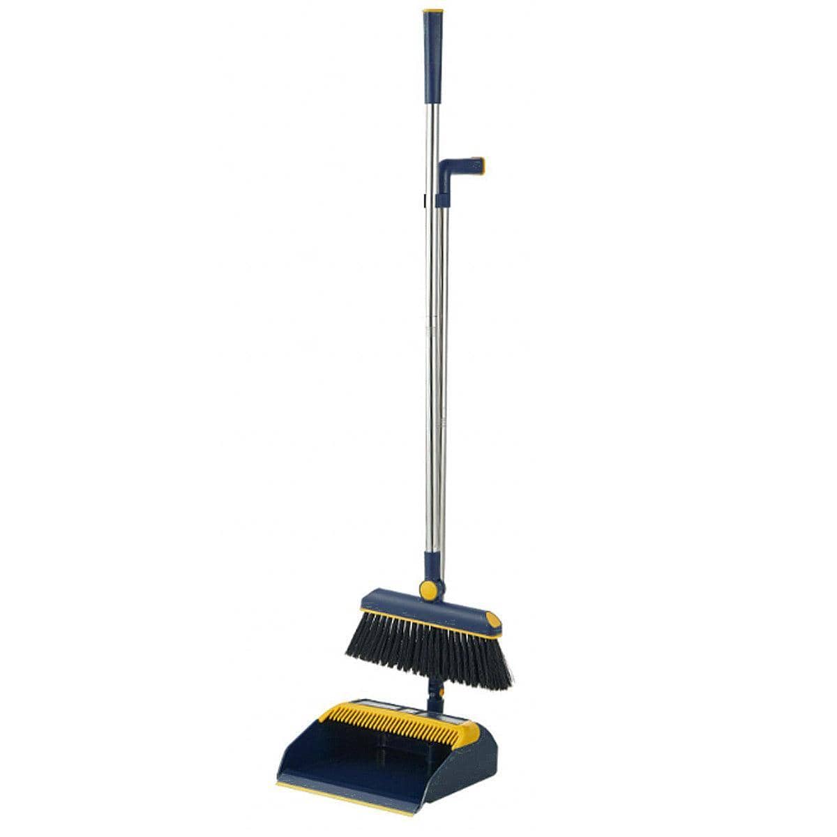 Folding Broom and Dustpan Set with Rotating Head - Dark Blue