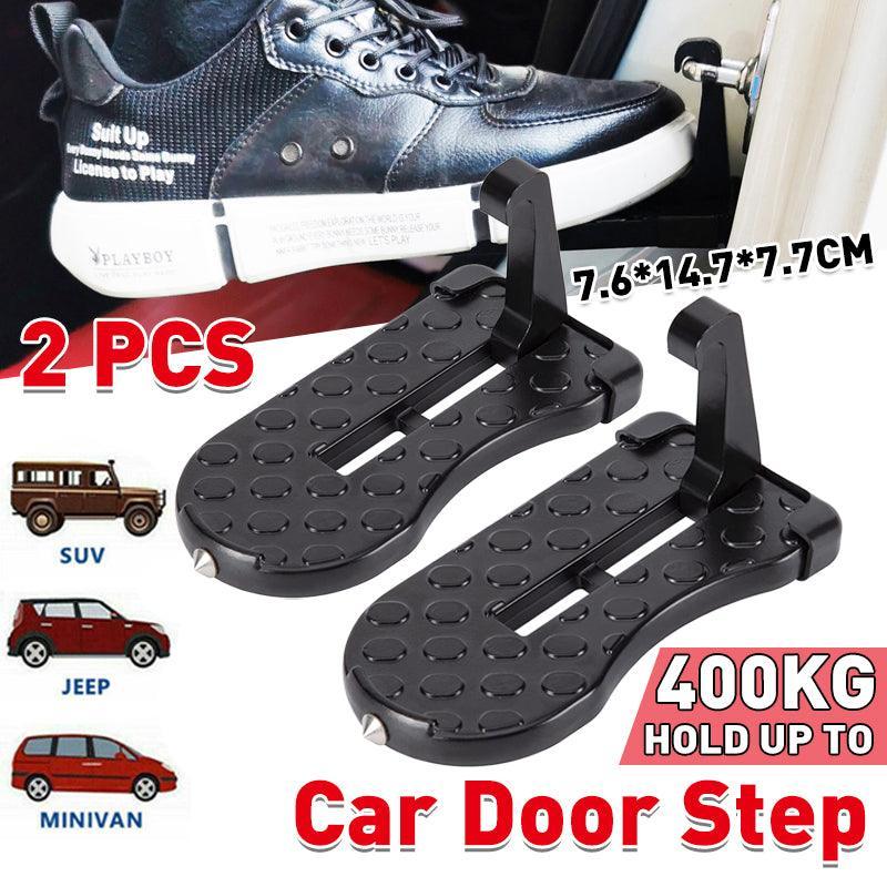 Folding Car Roof Door Step with Emergency Hammer - Set of 2, Black