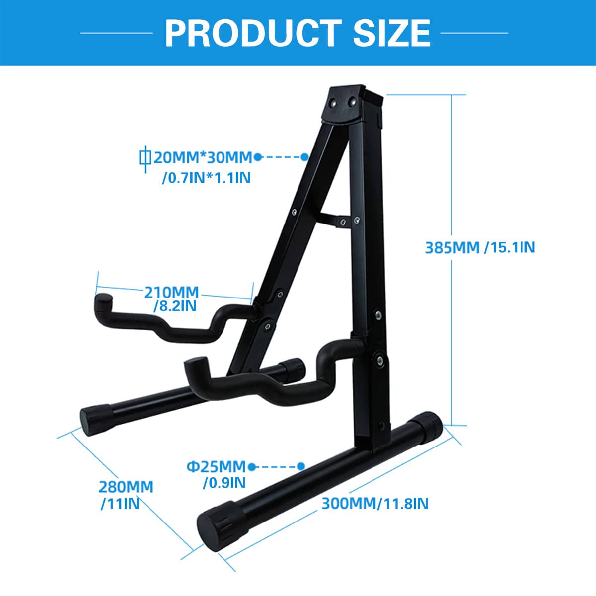 Folding Double Guitar Stand Floor Rack for Electric, Acoustic and Bass Guitars, Black - view 3