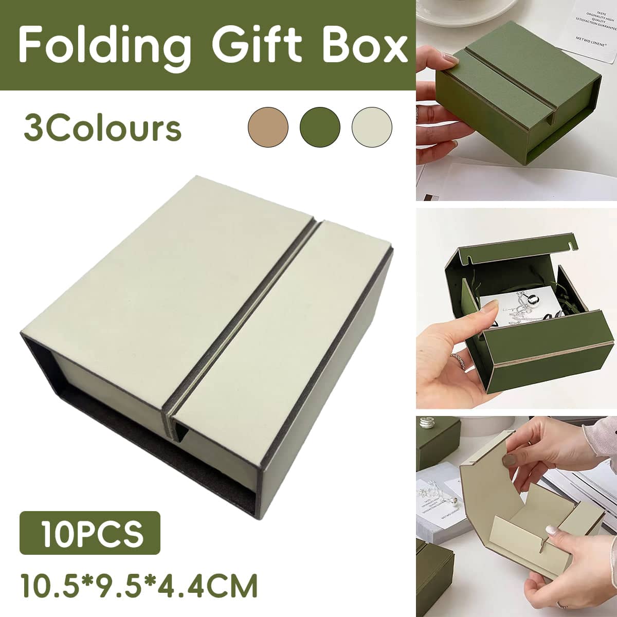 Folding Paper Gift Boxes, Pack of 10 - Olive Green - view 2