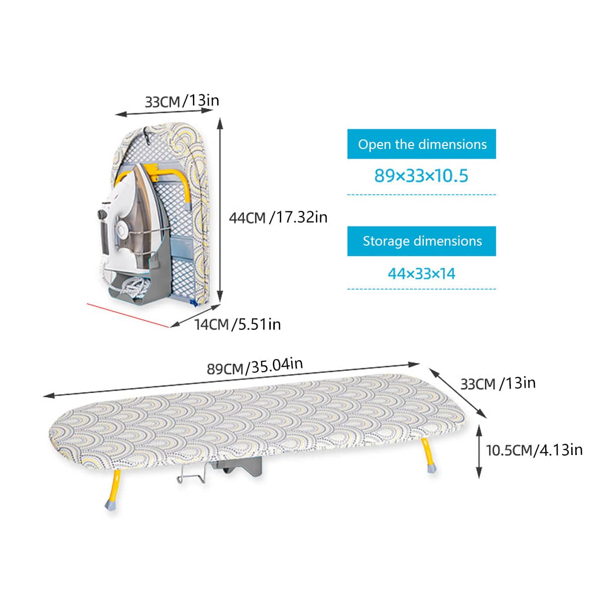 Folding Portable Ironing Board for Small Spaces and Home Use - White - view 4