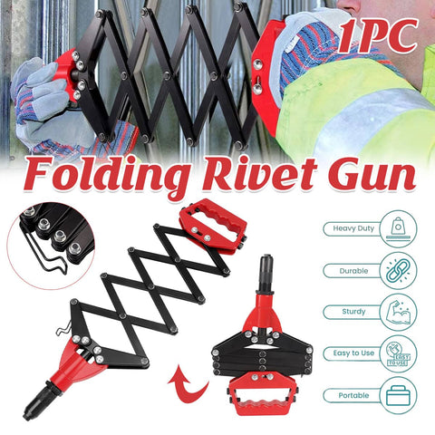 Folding Rivet Gun Tool Kit - 3.2 to 6.4mm, 5 Nozzles