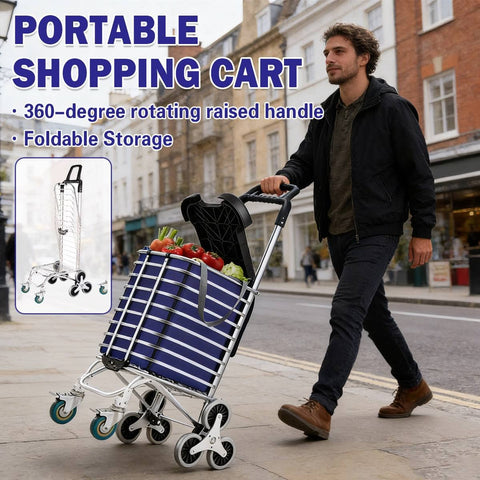 Folding Shopping Trolley with Stair-Climbing Wheels and Aluminium Frame