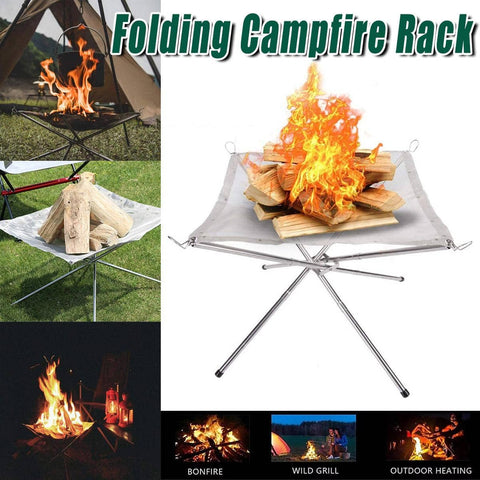 Folding Stainless Steel Mesh Fire Pit Firewood Rack for Camping
