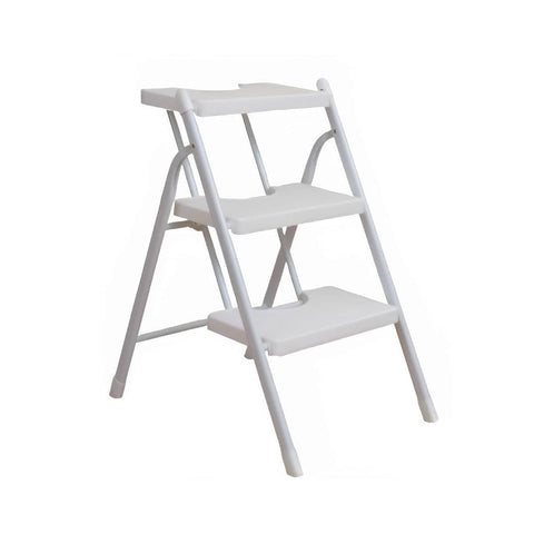 Folding Step Stool with Non-Slip Pedals 150 kg Capacity - 3 Layer White