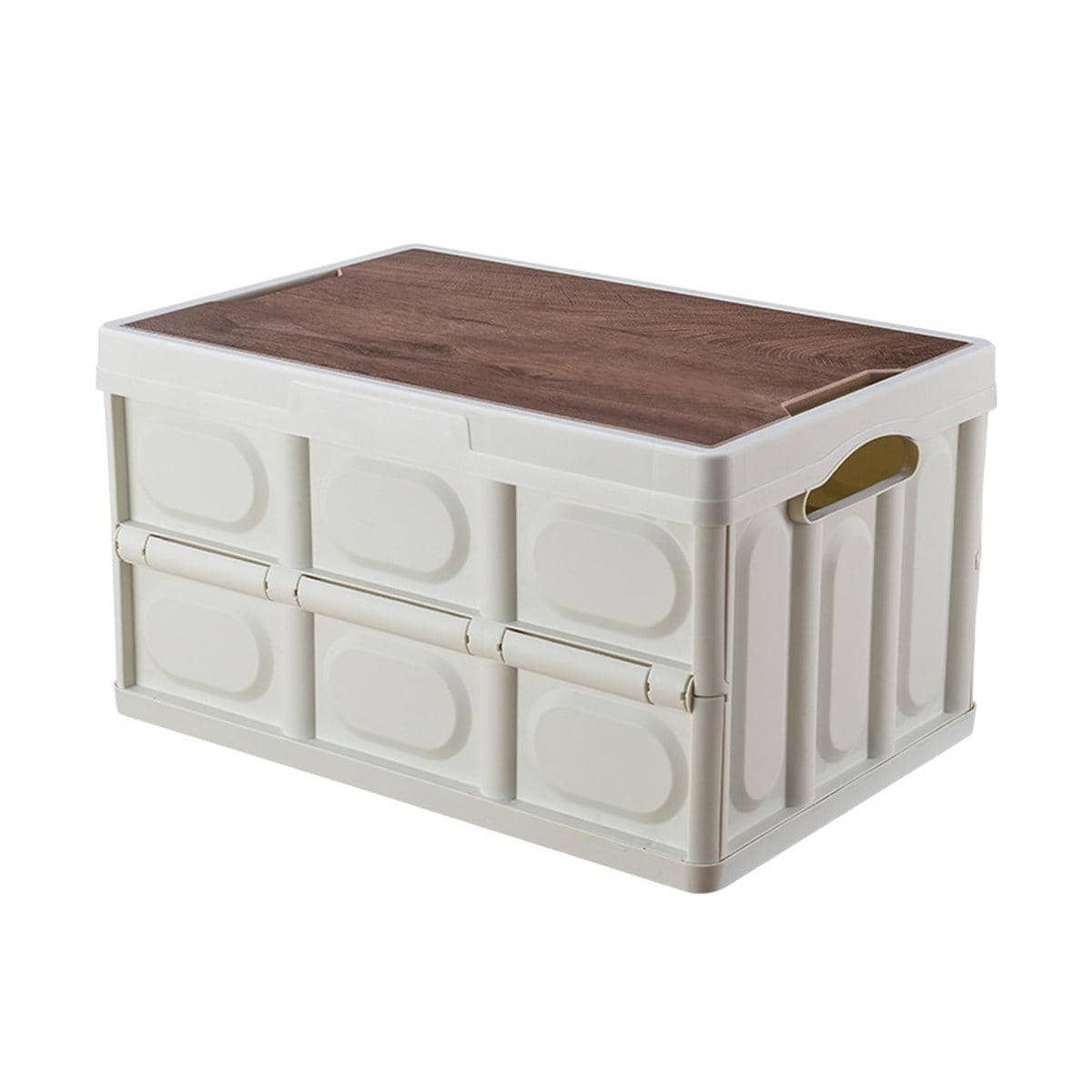 Folding Storage Box with Wooden Lid, 30L - White