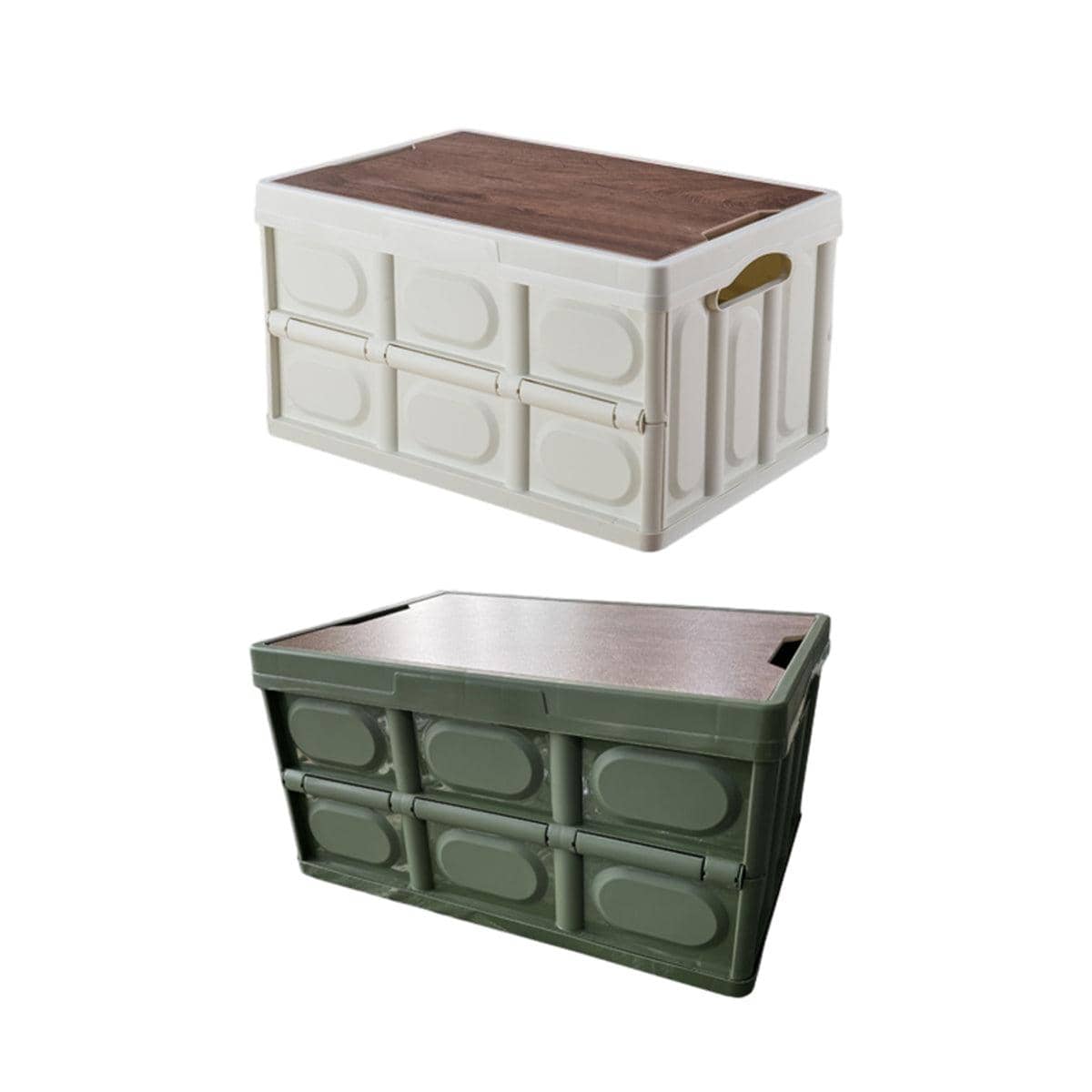 Folding Storage Box with Wooden Lid, 30L - White - view 3