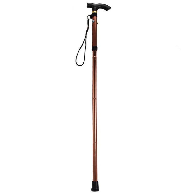 Folding Walking Stick Travel Cane Adjustable Height 82 to 92cm Aluminium - Brown