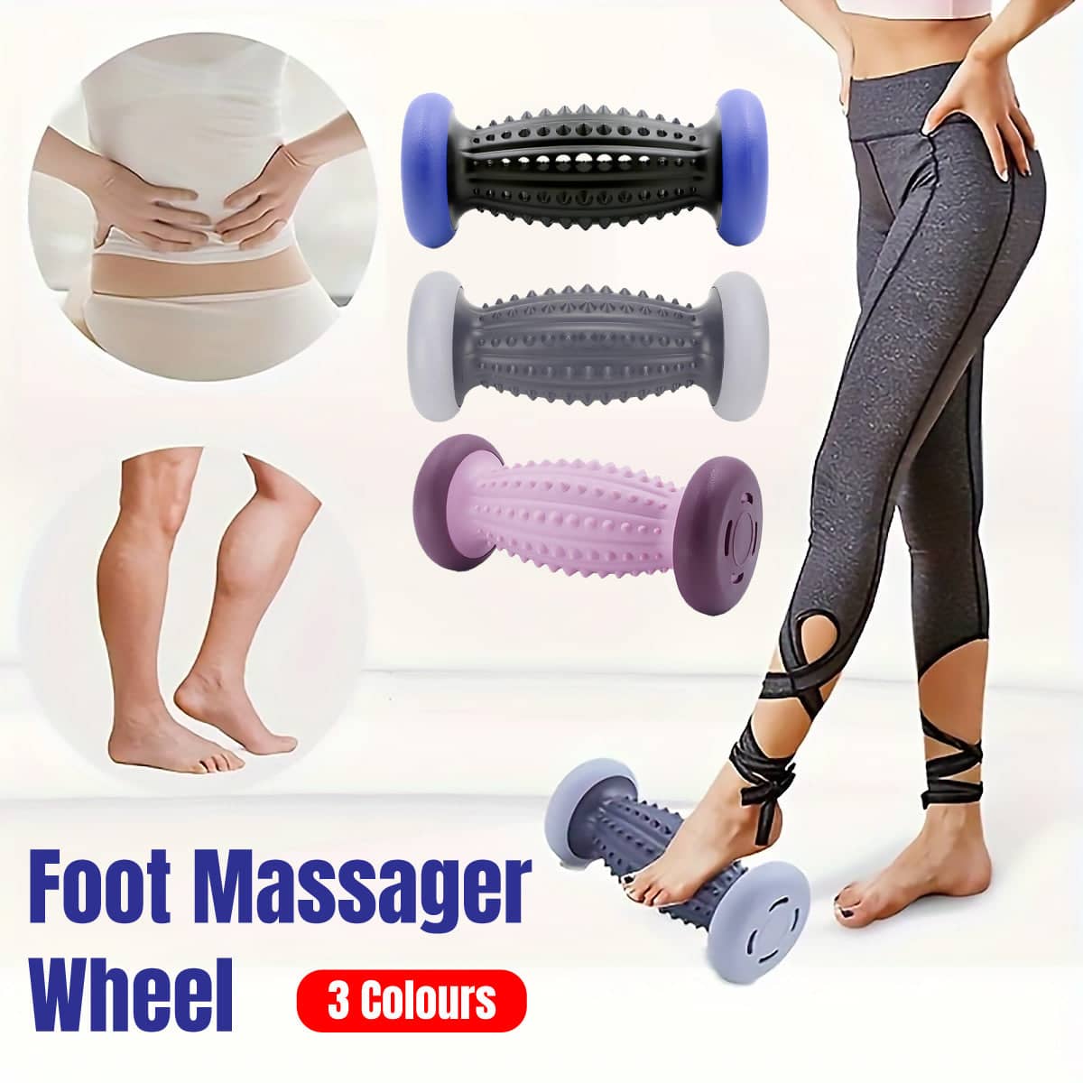 Foot Massage Roller with Raised Studs and Wheels - Lime Green and Blue - view 2