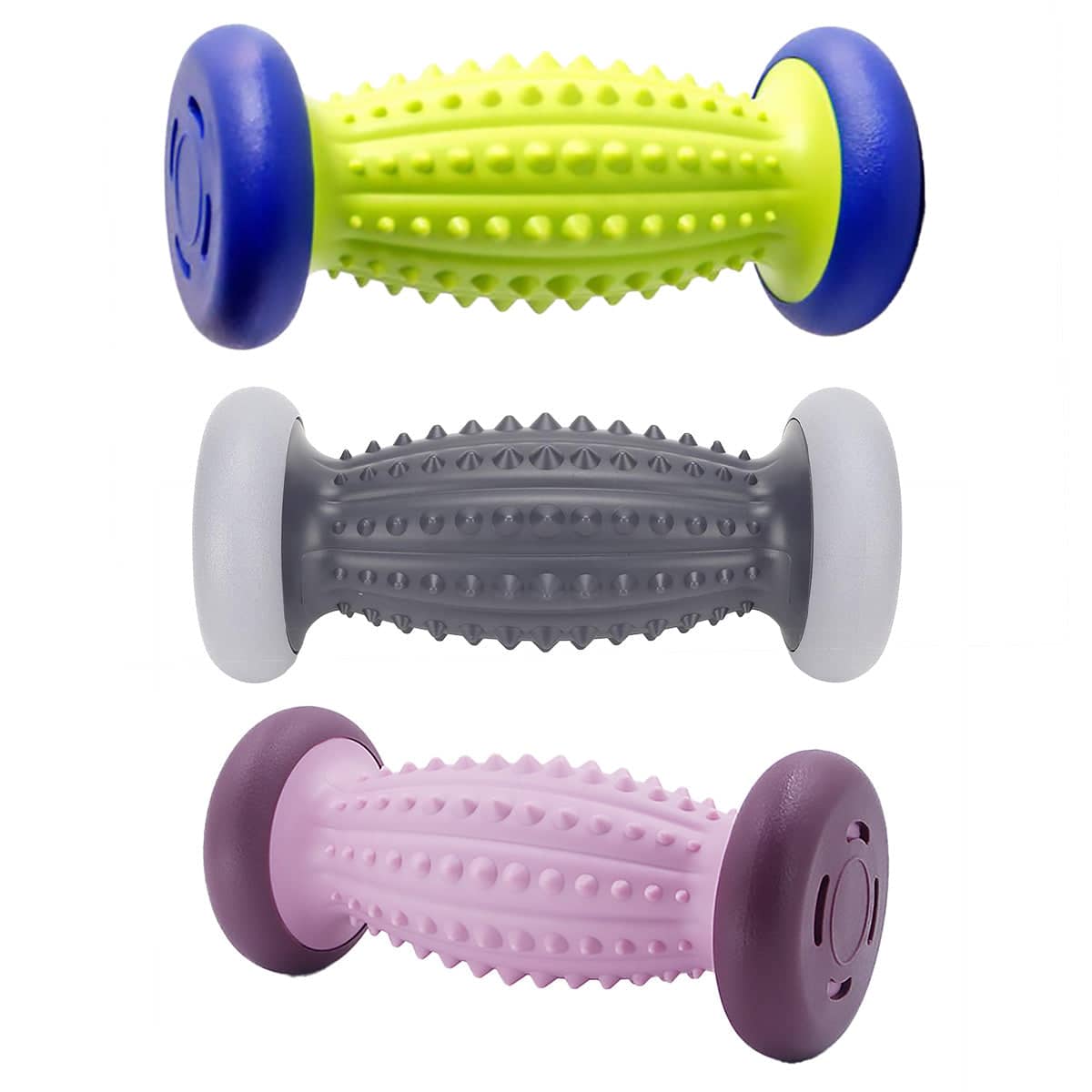 Foot Massage Roller with Raised Studs and Wheels - Lime Green and Blue - view 3