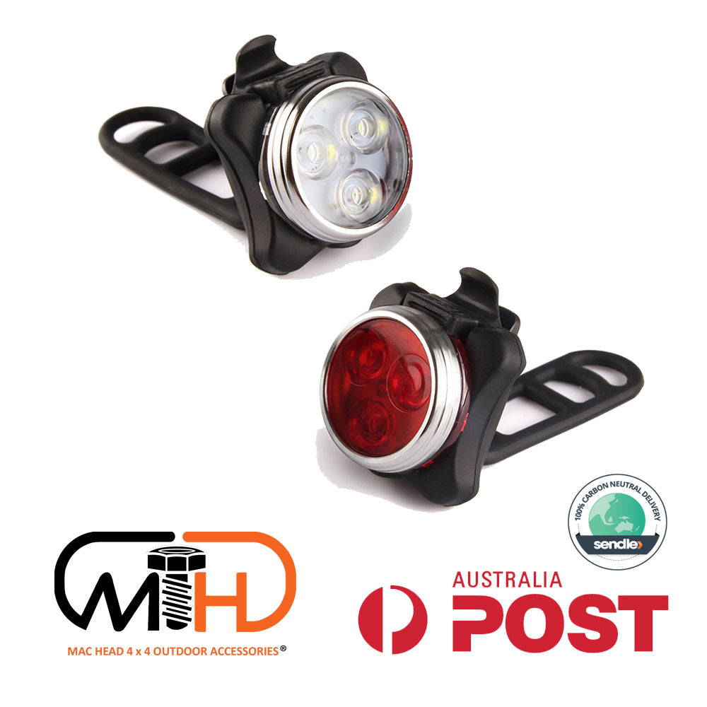 Waterproof Bicycle Bike Lights Front Rear Tail Light Lamp USB Rechargeable IPX4 - SuperSaverAU - view 1