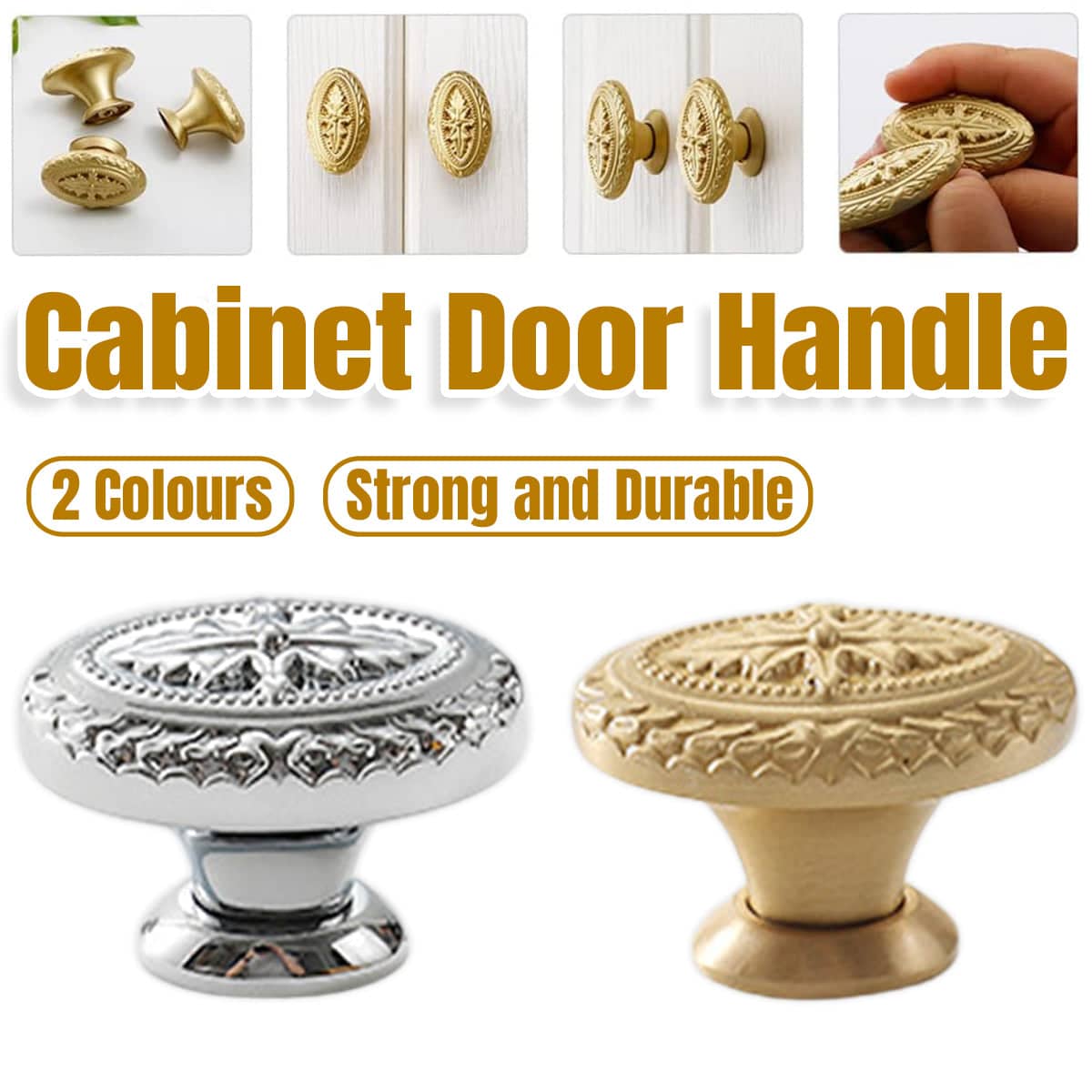 French Cabinet Door Handle Oval Retro Style for Drawers and Wardrobes - Gold - view 2
