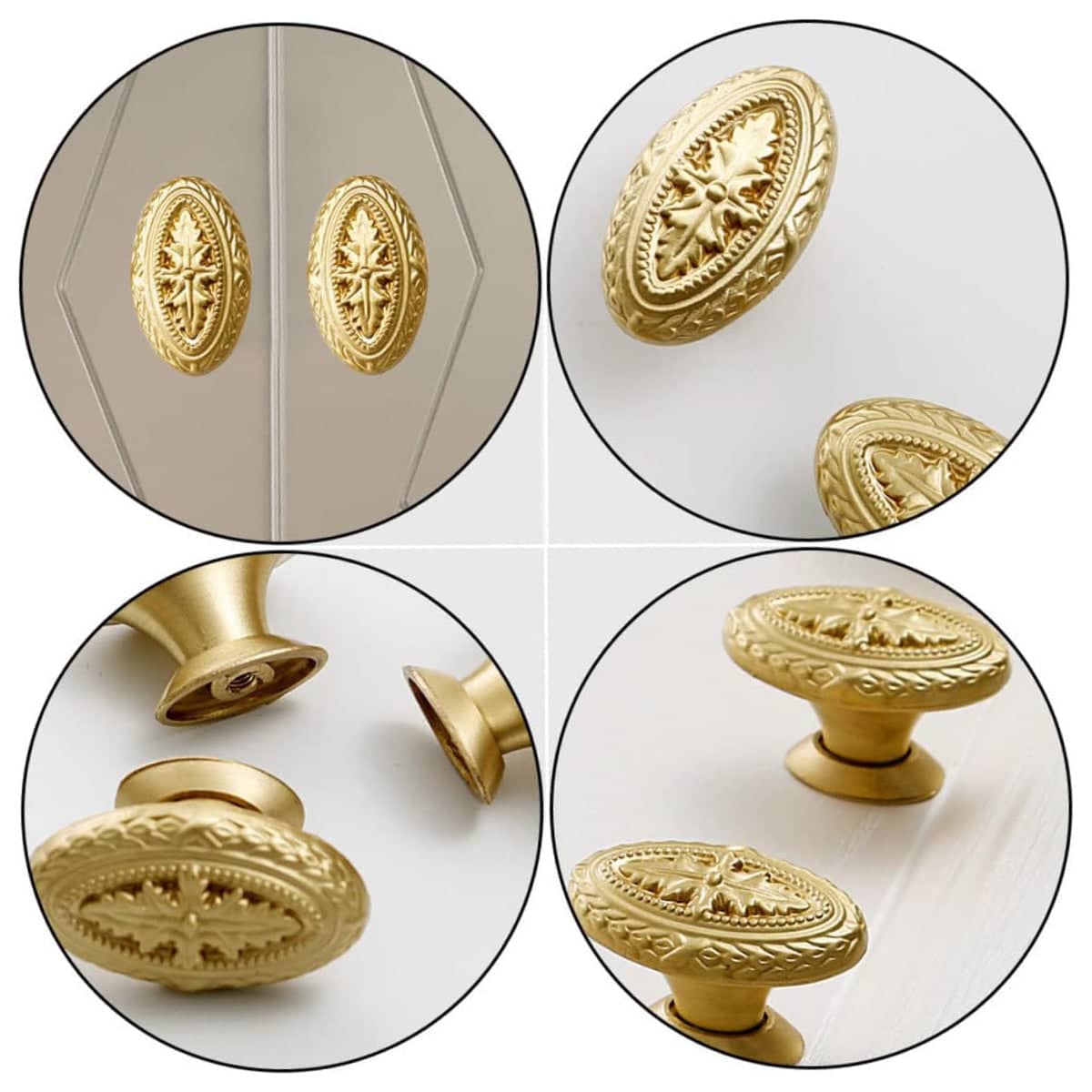 French Cabinet Door Handle Oval Retro Style for Drawers and Wardrobes - Gold - view 5
