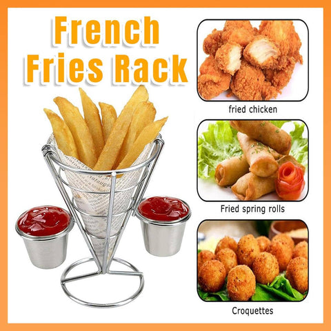 French Fries Basket Stand Tapered Metal Serving Holder for Snacks