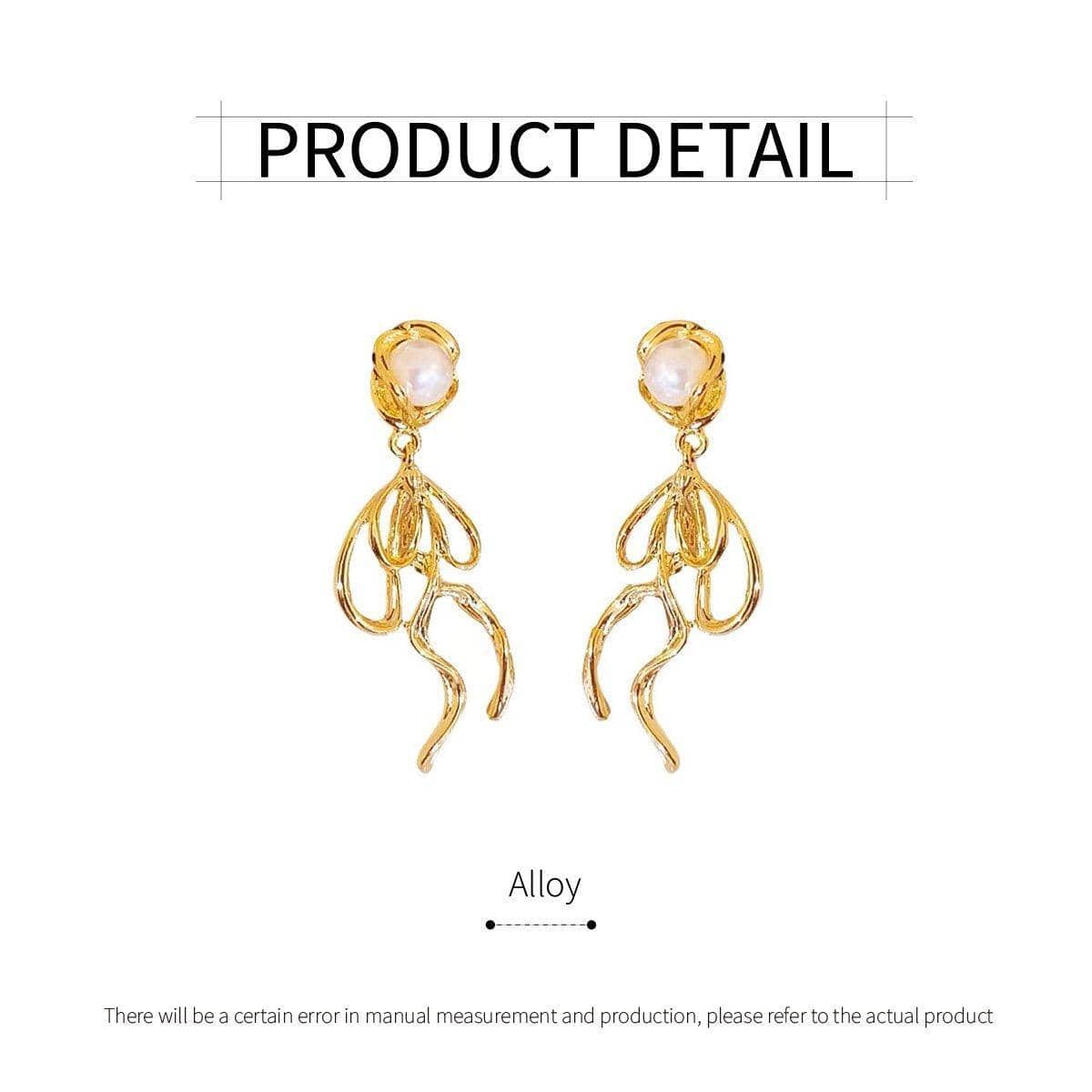 French Retro Gold Tone Long Drop Earrings with Pearl Accent and Swirl Design - view 3
