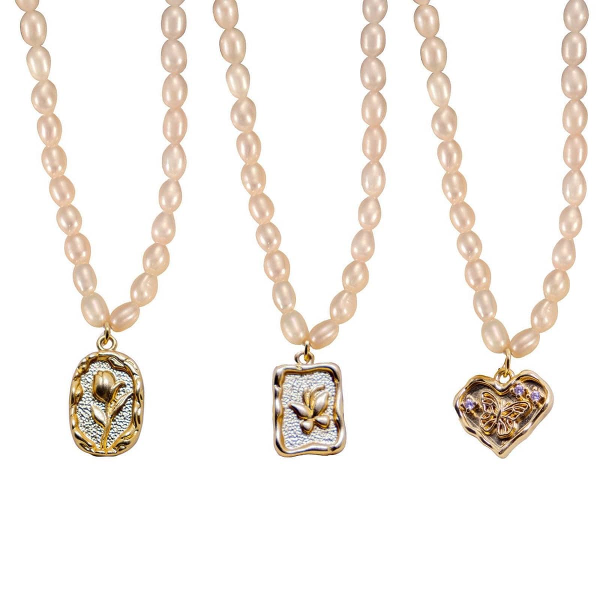 Freshwater Pearl Necklace, 39 cm with 5 cm Extender - Rectangular with Flower - view 3