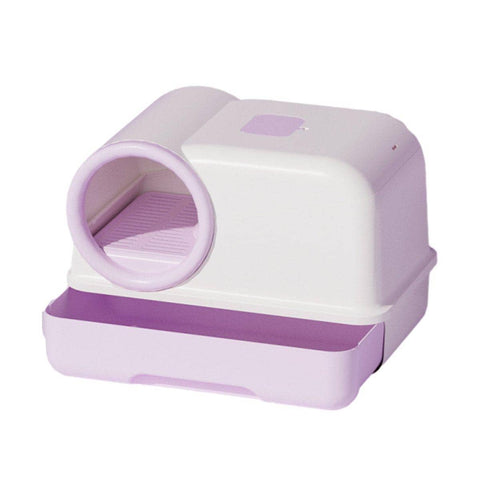 Fully Enclosed Cat Litter Box with Drawer - Purple