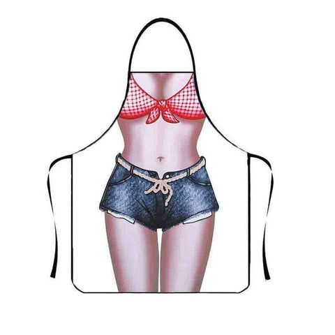 Funny Novelty Kitchen Apron, 60 x 80 cm - Bikini Top and Denim Shorts Print
