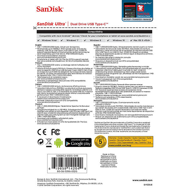 SANDISK ULTRA 32GB SDDDC2-032G Dual USB Drive Type-C 3.1 - SuperSaverAU - view 3