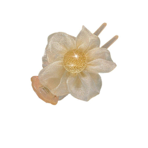 Gauze Flower Hair Claw Clip for Women - Champagne