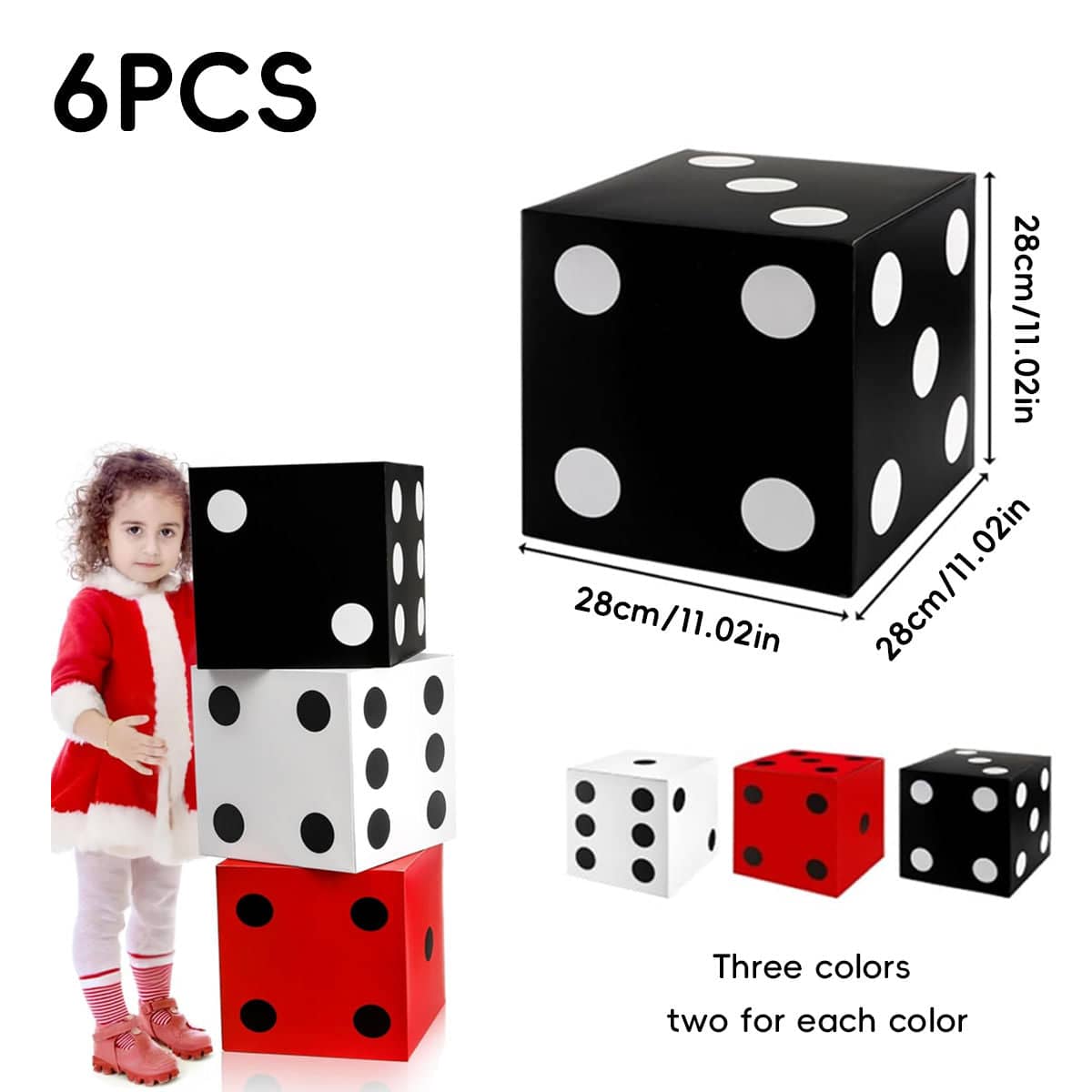 Giant Dice Party Favour Boxes Pack of 6 Photo Props 28 cm Red White Black - view 3