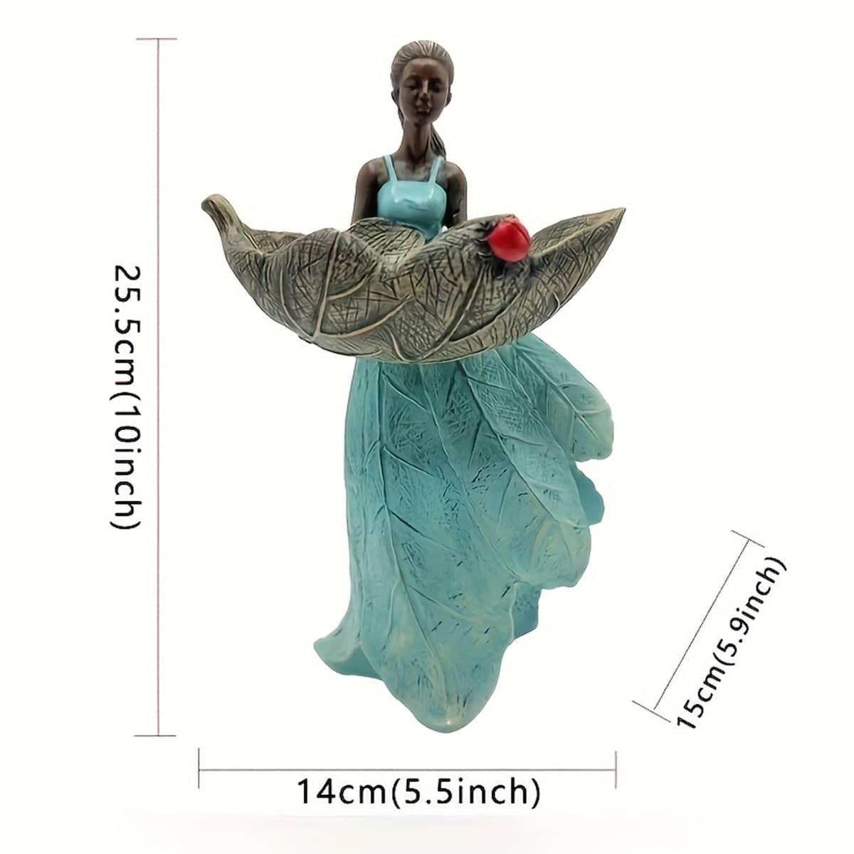Girl Sculpture Bird Feeder Garden Ornament, Outdoor Resin Yard Decor with Leaf Bowl - view 3