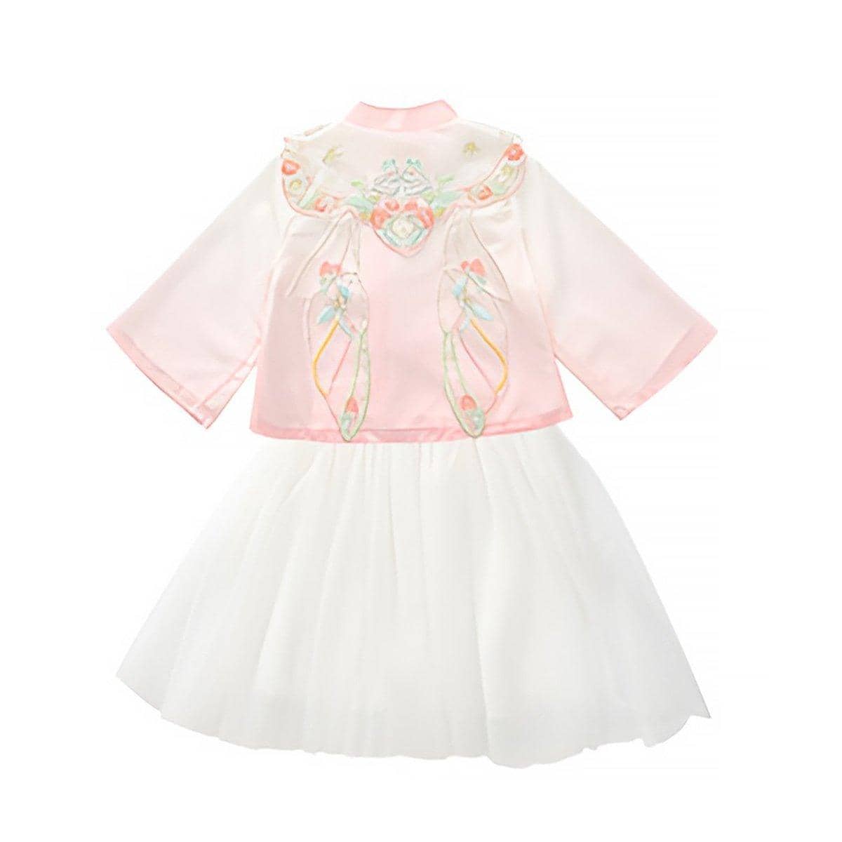 Girls Autumn Hanfu Outfit, Pink Top and White Skirt - Size 100cm