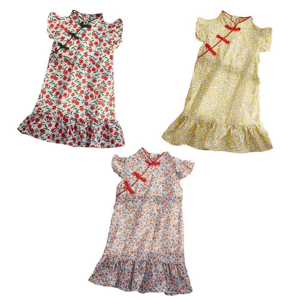 Girls Cheongsam Floral Dress, Traditional Chinese Style - Yellow, 120 cm - view 3
