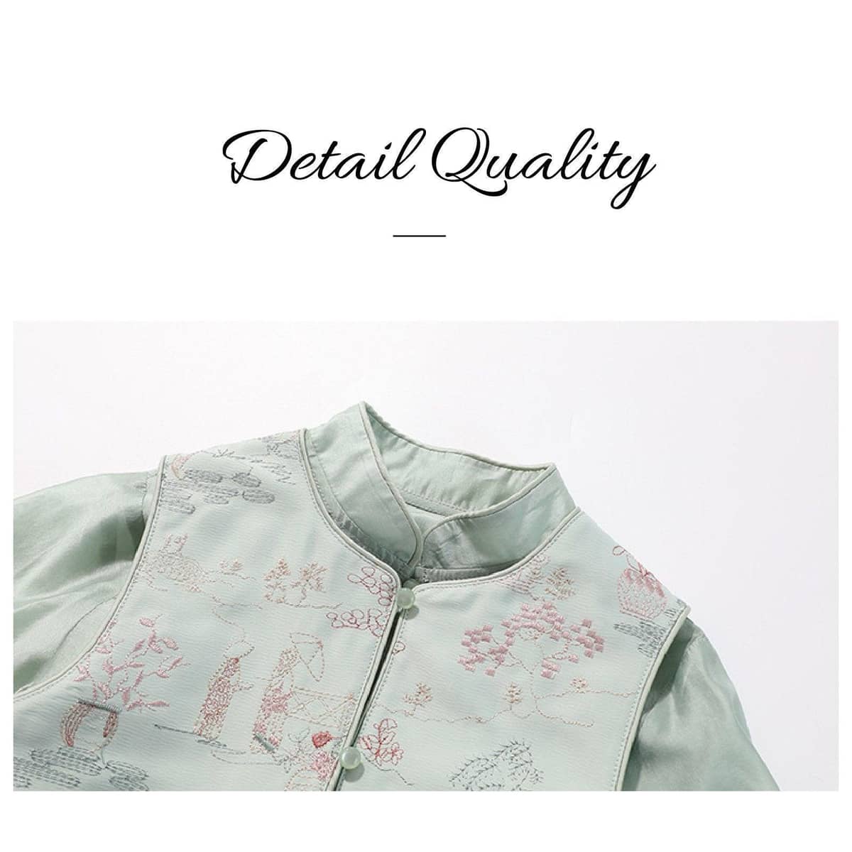 Girls Chinese Style Embroidered Waistcoat and Shirt Two-Piece Set - Size 140cm - view 5