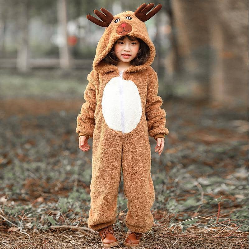 Girls Christmas Elk Hooded Jumpsuit Costume, Winter Party Outfit - Size XL (Bust 104 cm) - view 4