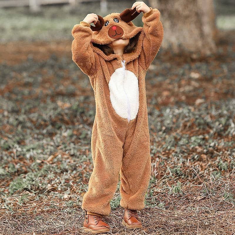Girls Christmas Elk Hooded Jumpsuit Costume, Winter Party Outfit - Size XL (Bust 104 cm) - view 5