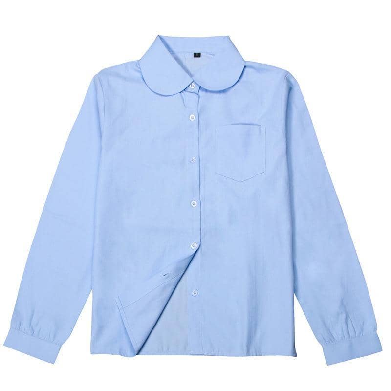 Girls Peter Pan Collar Long Sleeve School Shirt - Sky Blue, Size S (Bust 88 cm, Length 60 cm) - view 2