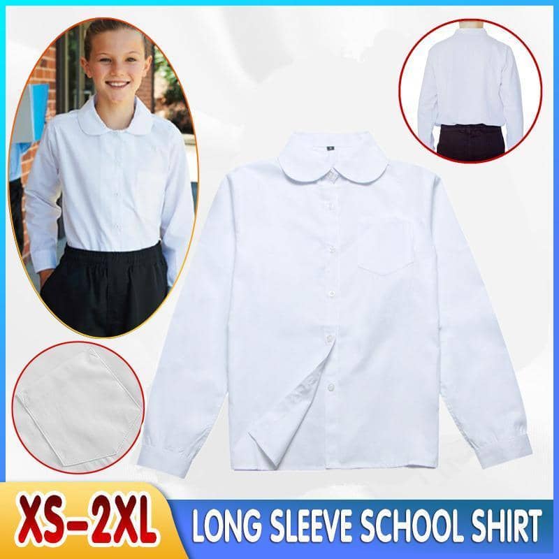Girls Peter Pan Collar Long Sleeve School Shirt - White, Size S (Bust 88 cm) - view 2