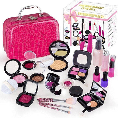 Girls Pretend Makeup Set with Cosmetic Bag, Brushes and Eyeshadow - Magenta