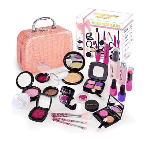 Girls Pretend Makeup Set with Cosmetic Bag, Brushes and Eyeshadow - Pink