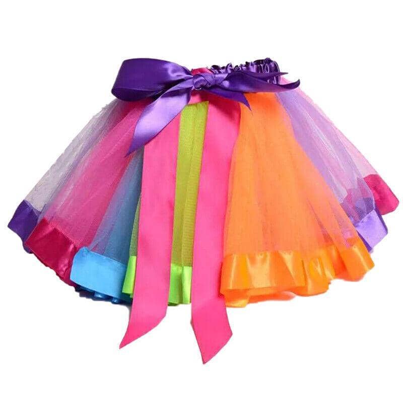 Girls Rainbow Tutu Skirt with Ribbon Bow - Small, Length 24 cm