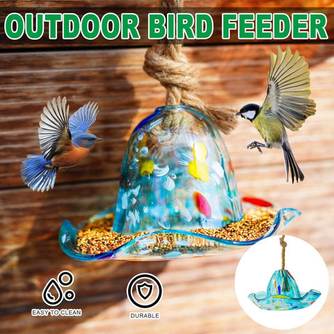 Glass Hanging Bird Feeder for Outdoor Garden, Yard and Patio Decor