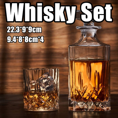 Glass Whisky and Wine Decanter Set with 4 Glasses for Home Bar