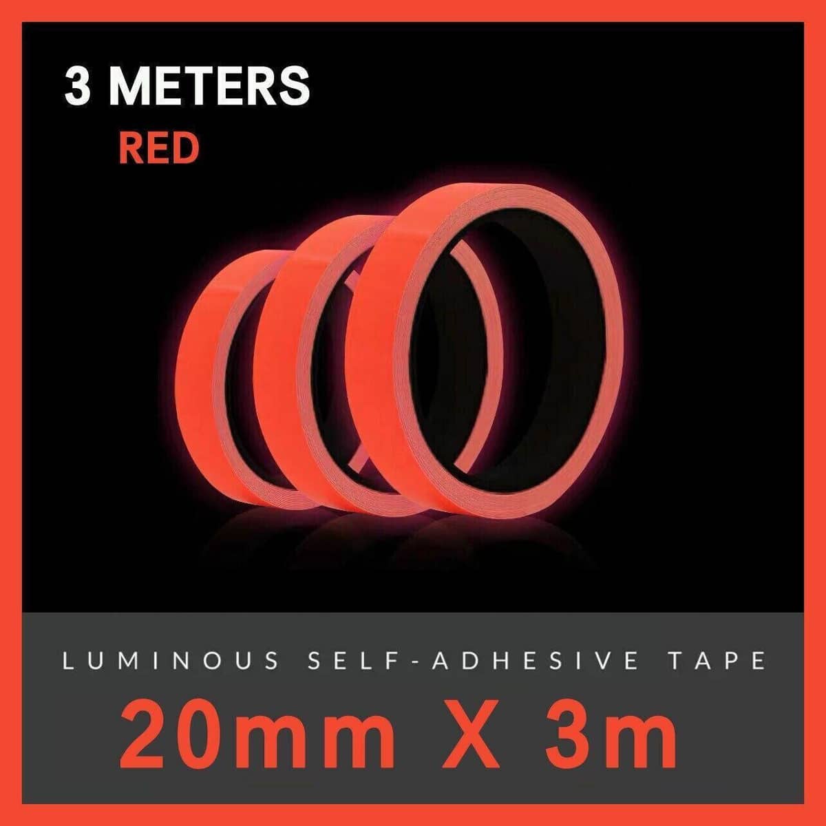 Glow in the Dark Self-Adhesive Luminous Tape 2cm x 3m - Red