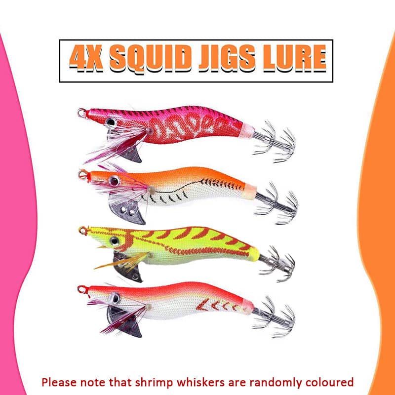 Glow Squid Jig Lures with Stainless Steel Hooks for Calamari - Pack of 4, Assorted Colours