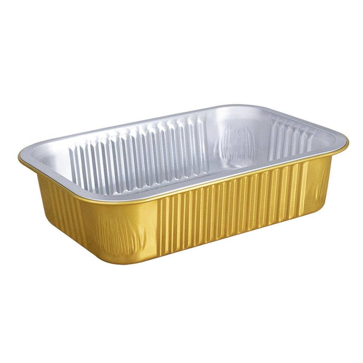 Gold Aluminium Foil Food Boxes with Plastic Lids - 750 ml, Pack of 50