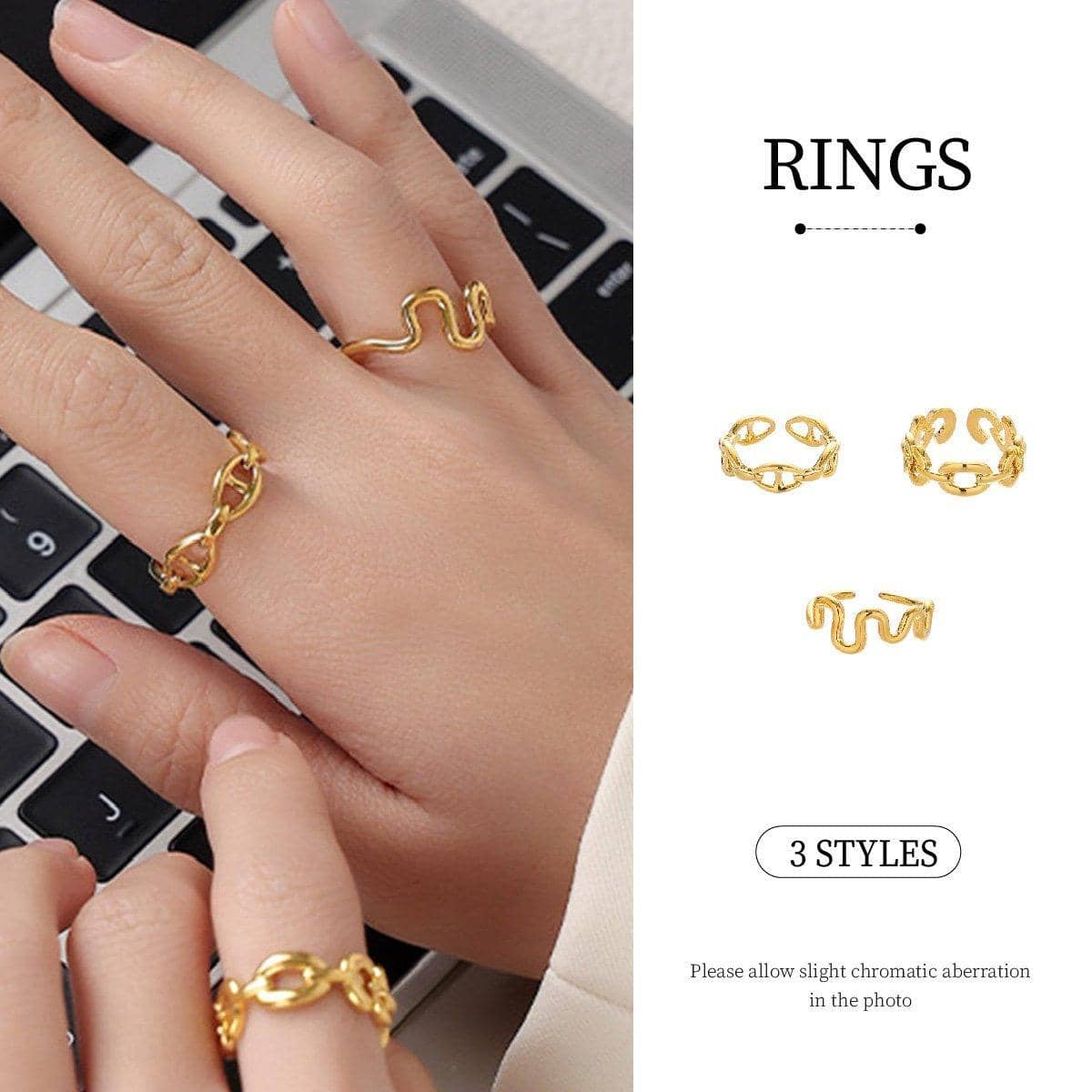 Gold Chain Link Ring for Women - Style 3, Size 7 - view 2