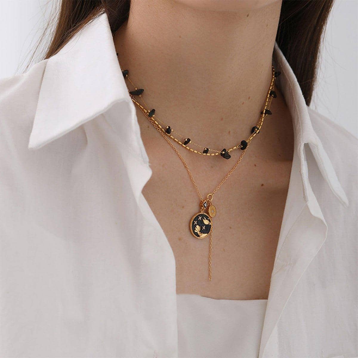 Gold Chain Necklace with Moon and Star Pendant - Single Pendant - view 5